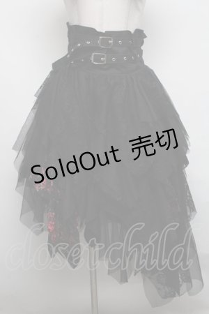 画像: GOTH / レースレイヤードスカート  黒ｘ赤 S-25-03-06-082-GO-SK-HR-ZS