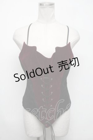 画像: DARK IN LOVE / Gothic scarlet bats corset   黒ｘワイン S-25-03-06-013-PU-BL-HR-ZS