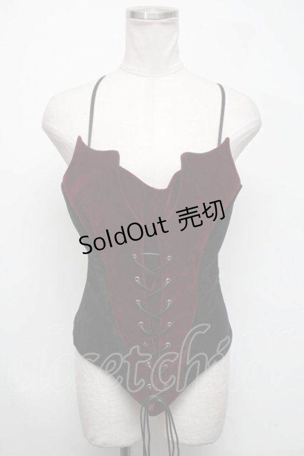 画像1: DARK IN LOVE / Gothic scarlet bats corset   黒ｘワイン S-25-03-06-013-PU-BL-HR-ZS (1)