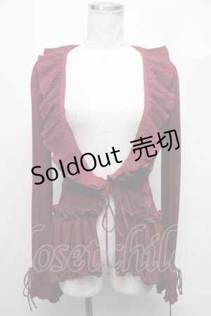 画像: Ozz Croce / バック編み上げ刺繍フリルカーディガン  ワイン S-25-03-06-026-OO-TO-HR-ZS