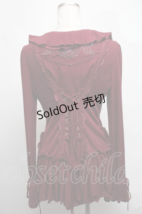 画像2: Ozz Croce / バック編み上げ刺繍フリルカーディガン  ワイン S-25-03-06-026-OO-TO-HR-ZS (2)