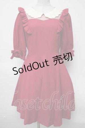 画像: Secret Honey / スカラップ刺繍襟ワンピース  赤 S-25-03-09-067-CA-OP-AS-ZS