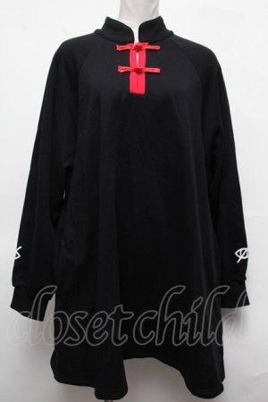 画像: KRY CLOTHING / チャイナボタンスウェットワンピース  黒 S-25-03-09-037-EL-OP-AS-ZS