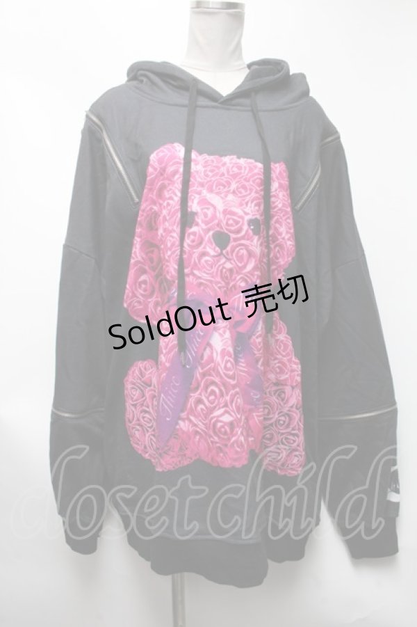 画像1: 【SALE】THICC / 薔薇くまパーカー  黒ｘピンク S-25-03-13-054-PU-BL-HR-ZT063 (1)