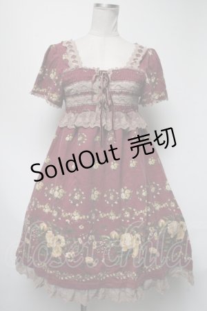 画像: axes femme / カットソー花リース柄チュニ  ワイン S-25-03-13-066-AX-OP-HR-ZS