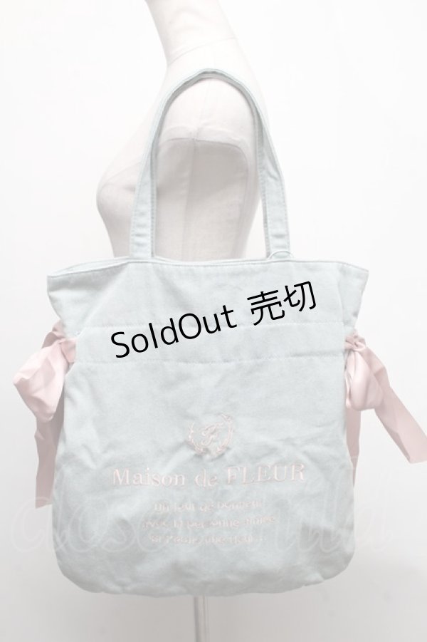 画像1: Maison de FLEUR / デニムダブルリボントートバッグ  ブルー S-25-03-13-024-LO-BG-HR-ZS (1)