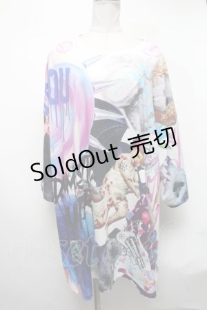 画像: TRAVAS TOKYO / グラフィック総柄スーパービッグTシャツ  白 S-25-03-13-031-PU-TO-HR-ZS