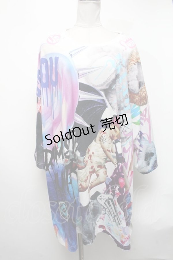 画像1: TRAVAS TOKYO / グラフィック総柄スーパービッグTシャツ  白 S-25-03-13-031-PU-TO-HR-ZS (1)