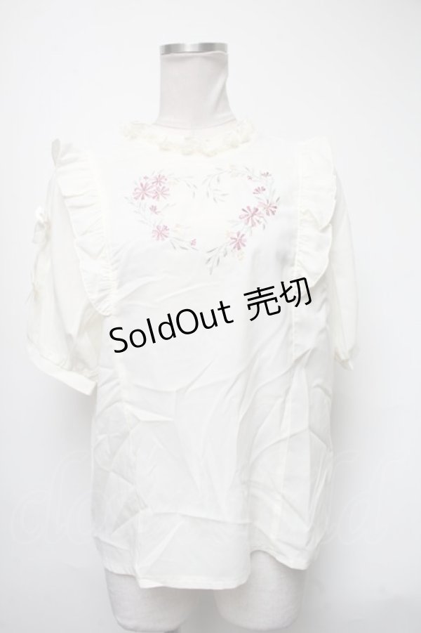画像1: axes femme POETIQUE / フラワーハート刺 ブラウス  キナリ S-25-03-15-043-AX-BL-HR-ZS (1)