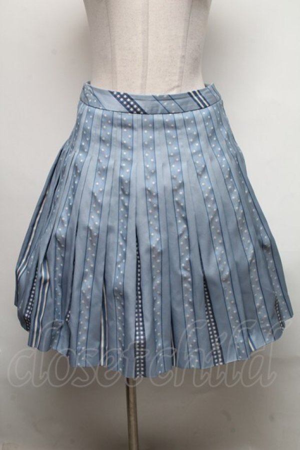 画像1: Jane Marple / Ribbon jacquard stripe 2Faceスカート  ブルーグレイ S-25-03-15-086-JM-SK-HR-ZS (1)