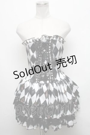 画像: ATELIER PIERROT / "Diamond Circus"ミニコルセットワンピース  黒ｘ白 S-25-03-17-077-EL-OP-HR-ZS