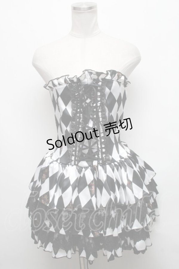 画像1: ATELIER PIERROT / "Diamond Circus"ミニコルセットワンピース  黒ｘ白 S-25-03-17-077-EL-OP-HR-ZS (1)