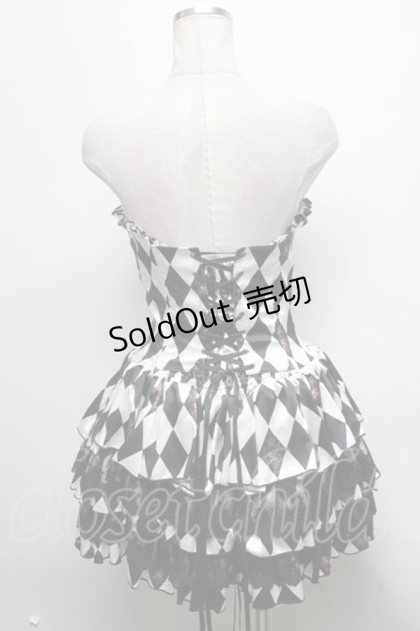 画像2: ATELIER PIERROT / "Diamond Circus"ミニコルセットワンピース  黒ｘ白 S-25-03-17-077-EL-OP-HR-ZS (2)