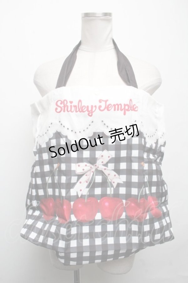 画像1: Shirley Temple / チェリーｘギンガムチェックエコバッグ  黒ｘ白 S-25-03-17-010-ET-BG-HR-ZS (1)