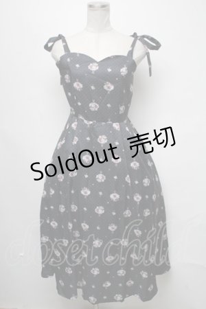 画像: axes femme / ブーケ柄ドットワンピース  黒 S-25-03-20-054-AX-OP-HR-ZS