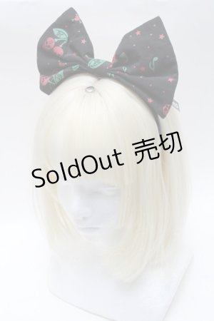 画像: HELL CAT PUNKS / さくらんぼ柄リボンカチューシャ  黒 S-25-03-20-012-PU-AC-HR-ZT168-F004