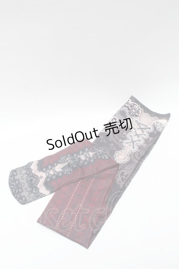 画像1: abilletage / ANKLE DECORATION DIAMOND＆CLUB コルセットタイツ  ワイン S-25-03-20-005-GO-ZA-HR-ZS (1)