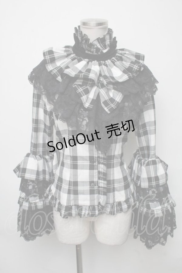 画像1: MARBLE / レース付きチェック柄ジャケット  黒ｘ白 S-25-03-23-1034-GO-OP-HR-ZS (1)