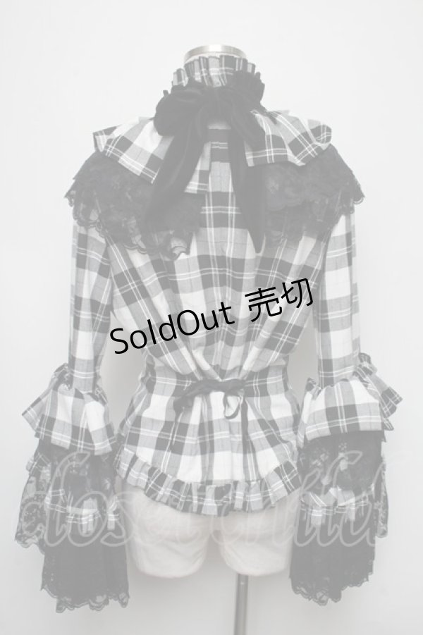 画像2: MARBLE / レース付きチェック柄ジャケット  黒ｘ白 S-25-03-23-1034-GO-OP-HR-ZS (2)