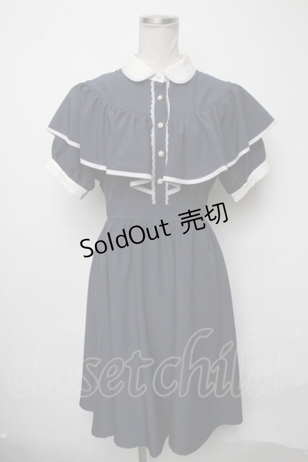画像1: axes femme POETIQUE / ケープ風デザインワンピース  紺 S-25-03-23-1040-AX-OP-HR-ZS (1)