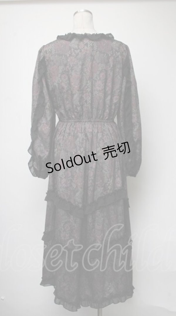 画像2: axes femme NOSTALGIE / 花柄フリルシフォンワンピース  黒 S-25-03-23-1041-AX-OP-HR-ZS (2)