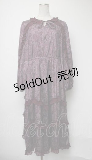 画像: axes femme NOSTALGIE / 花柄フリルシフォンワンピース  ワイン S-25-03-23-1042-AX-OP-HR-ZI
