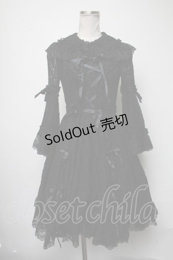 画像1: metamorphose / 総レースラッパ袖ワンピース  黒 S-25-03-23-1047-ME-OP-HR-ZS (1)