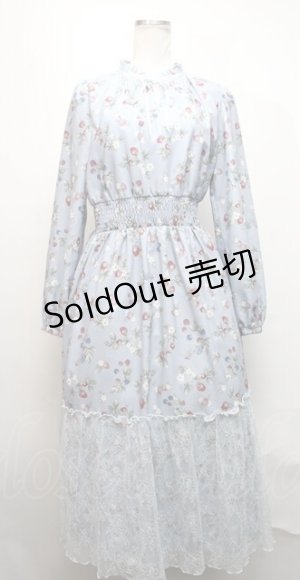 画像: axes femme / ベリー柄ロングワンピース  サックス S-25-03-23-1050-AX-OP-HR-ZS
