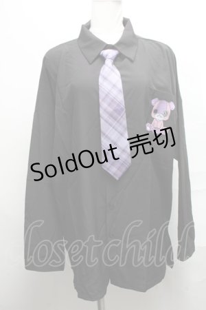 画像: NieR Clothing / ちゃむちゃむカラーネクタイ付きシャツ  黒ｘ紫 S-25-03-25-055-PU-BL-HR-ZS