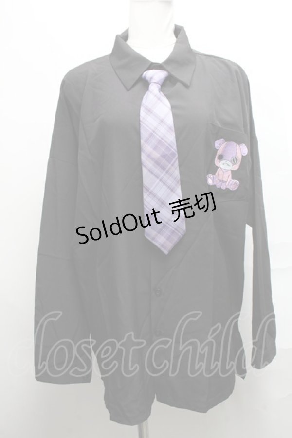 画像1: NieR Clothing / ちゃむちゃむカラーネクタイ付きシャツ  黒ｘ紫 S-25-03-25-055-PU-BL-HR-ZS (1)