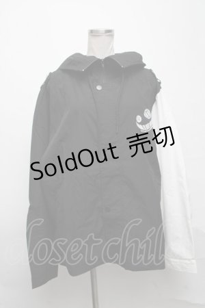 画像: NieR Clothing / フード付きナイロンジャケット  黒ｘ白 S-25-03-25-062-PU-TO-HR-ZS