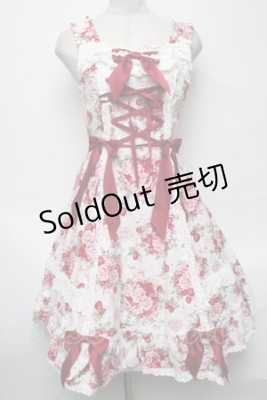 画像: BABY,THE STARS SHINE BRIGHT / シュガーブーケ〜永遠の乙女の憧れ〜柄ジャンパースカートI  白ｘ赤 S-25-03-25-070-BA-OP-AS-ZS