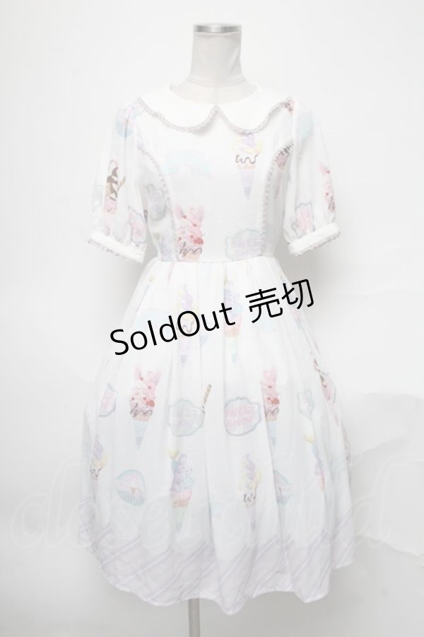 画像1: axes femme kawaii / アイス柄半袖ワンピース  白 S-25-03-28-054-AX-OP-AS-ZS (1)