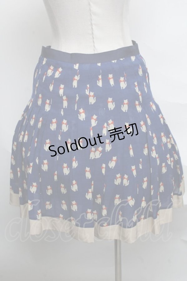 画像2: 【SALE】Jane Marple Dans Le Salon / ネコ柄プリーツスカート  紺 S-25-03-28-078-JM-SK-AS-ZT408 (2)