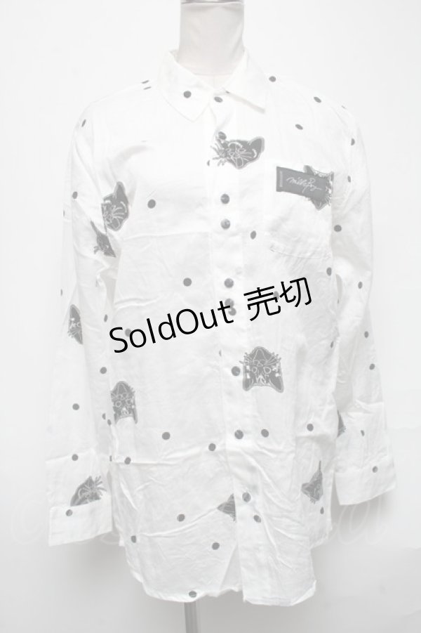 画像1: MILKBOY / NIGHT CAT SHIRTS  白 S-25-03-28-013-MB-BL-HR-ZS (1)