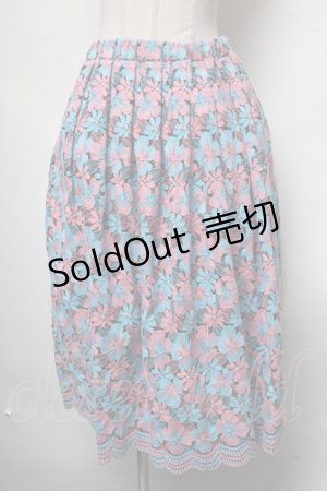 画像: Jane Marple Dans Le Salon / お花刺繍スカート  黒ｘピンクｘサックス S-25-03-31-072-JM-SK-AS-ZS