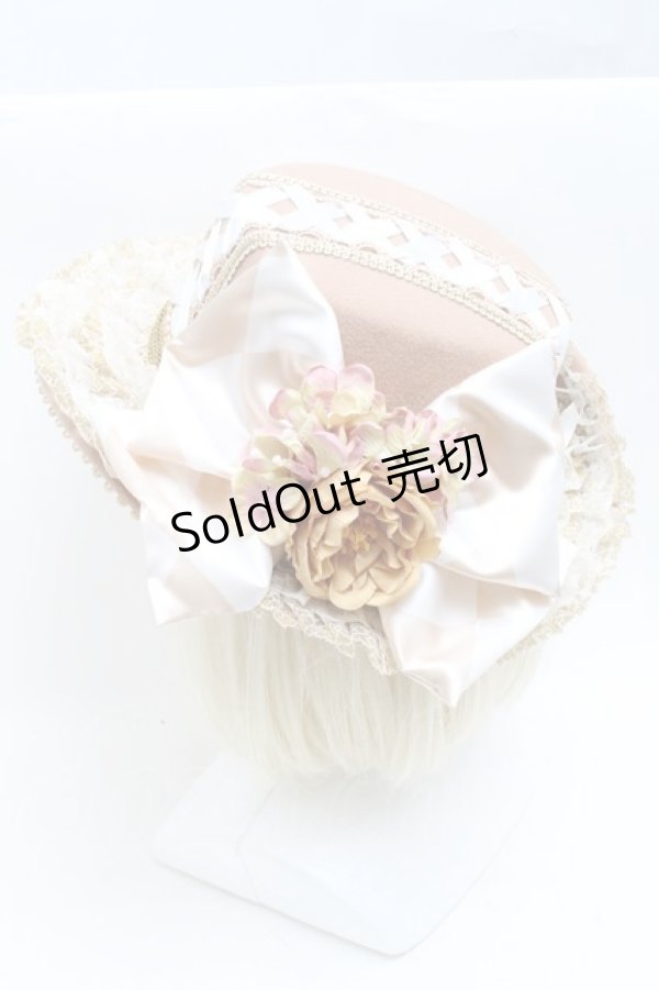 画像2: 危機裸裸商店 / 編み上げと薔薇のアンティークデコレーションHAT  ベージュ S-25-03-31-001-GO-AC-HR-ZS (2)