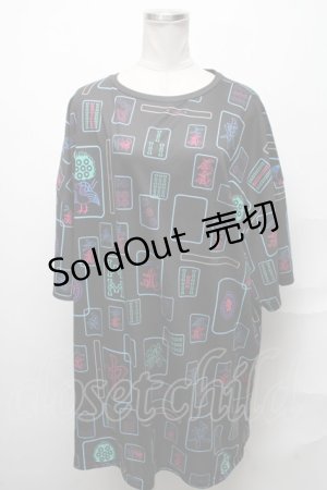 画像: LISTEN FLAVOR / 麻雀フルグラフィックビッグTシャツ  黒 S-25-03-31-033-PU-TO-AS-ZS