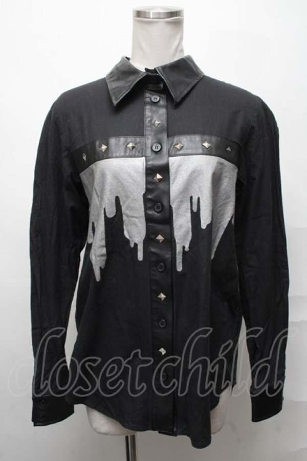 画像1: PEACE NOW / 襟切替シャツ  黒 S-25-03-31-035-PU-BL-AS-ZS (1)