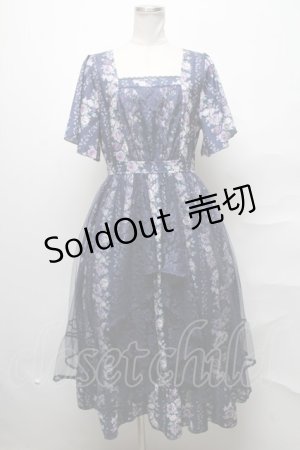 画像: axes femme / 薔薇柄ラッフルチュールワンピース  紺 S-25-03-31-042-AX-OP-HR-ZS