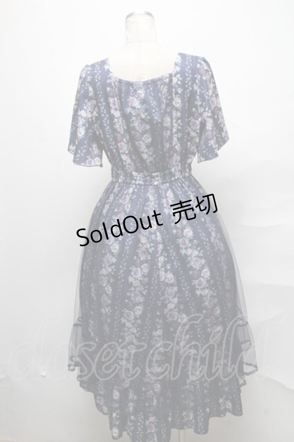 画像2: axes femme / 薔薇柄ラッフルチュールワンピース  紺 S-25-03-31-042-AX-OP-HR-ZS (2)