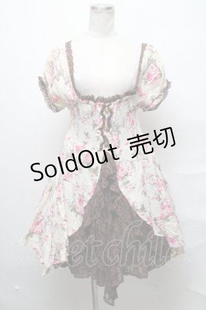 画像: axes femme / 花柄レース切替チュニック  キナリｘブラウン S-25-03-31-045-AX-OP-HR-ZS