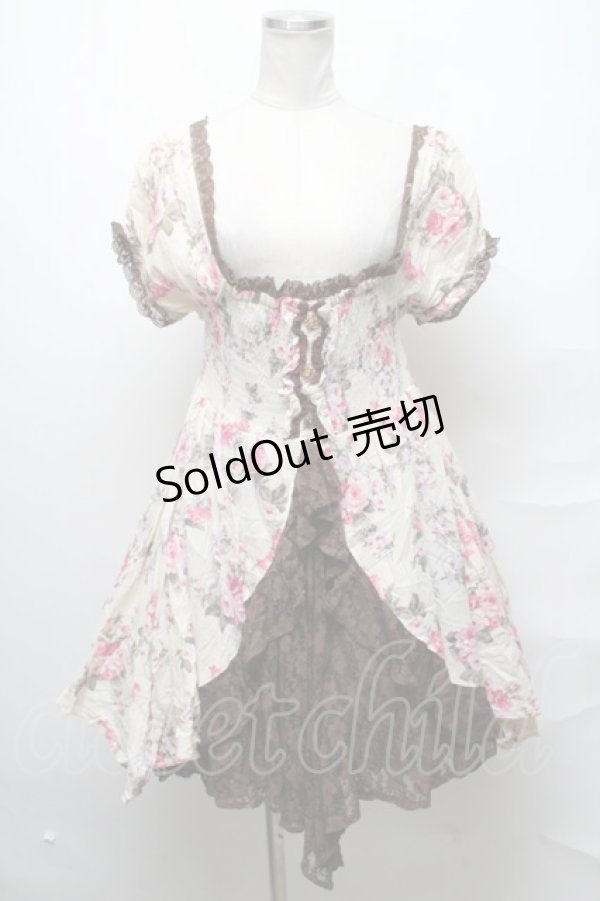 画像1: axes femme / 花柄レース切替チュニック  キナリｘブラウン S-25-03-31-045-AX-OP-HR-ZS (1)