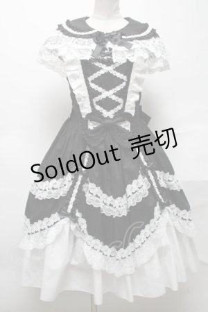 画像: metamorphose / フローレンスケープ付きジャンパースカート  黒ｘ白 S-25-04-05-063-ME-OP-HR-ZS