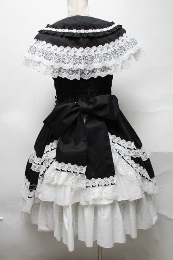 画像2: metamorphose / フローレンスケープ付きジャンパースカート  黒ｘ白 S-25-04-05-063-ME-OP-HR-ZS (2)