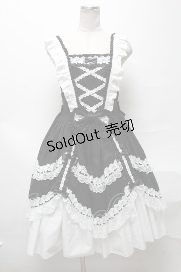 画像3: metamorphose / フローレンスケープ付きジャンパースカート  黒ｘ白 S-25-04-05-063-ME-OP-HR-ZS (3)