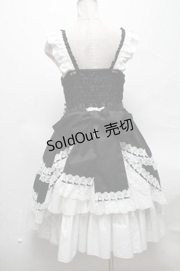 画像4: metamorphose / フローレンスケープ付きジャンパースカート  黒ｘ白 S-25-04-05-063-ME-OP-HR-ZS (4)