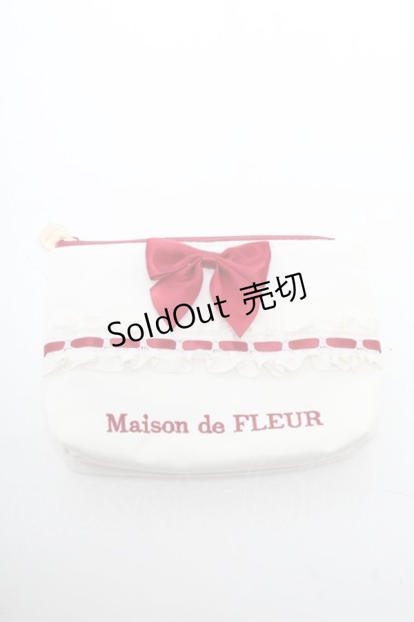 画像1: Maison de FLEUR / ガトーフレーズスクエアポーチ  赤ｘオフ S-25-04-05-010-LO-BG-HR-ZS (1)