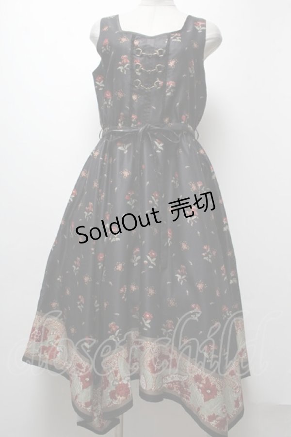 画像1: axes femme / Mulhouse Collection フラワーパネル柄イレヘムワンピース  黒 S-25-04-06-050-AX-OP-HR-ZS (1)
