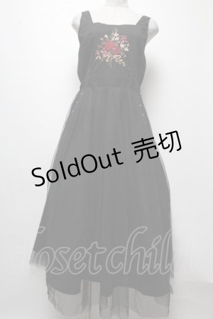 画像: axes femme / ブーケ刺繍チュールジャンスカ  黒 S-25-04-06-051-AX-OP-HR-ZS